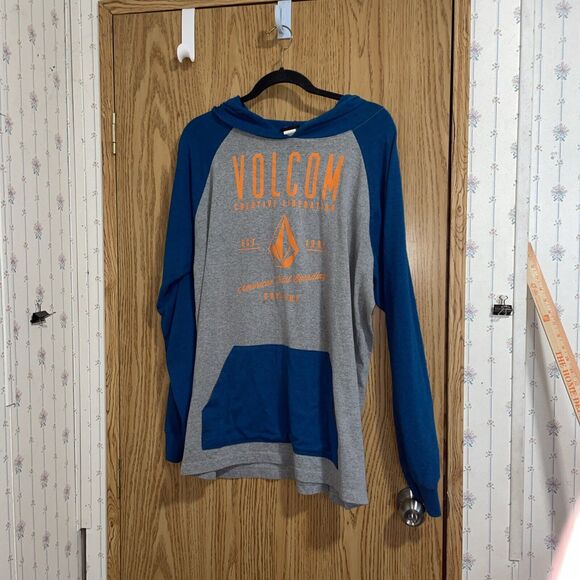 Vintage Volcom creative liberation long sleeve T-shirt hoodie Y2K 1991 Gray Teal - Picture 1 of 9